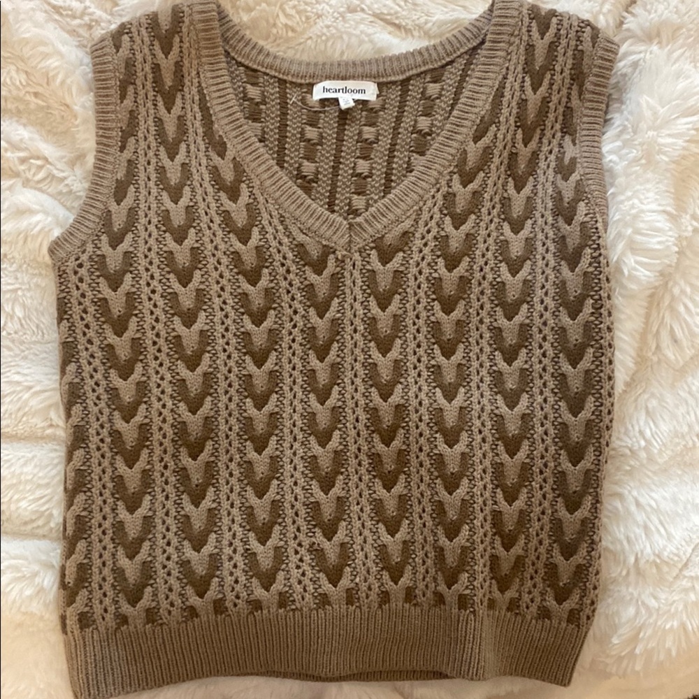 Heartloom Brown V-Neck Cable Knit Sweater